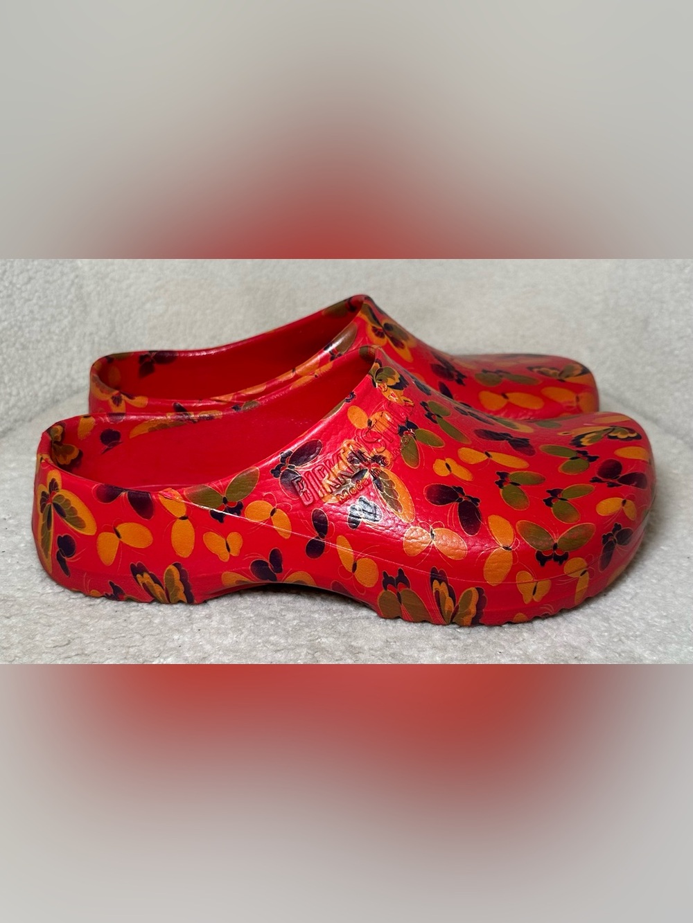 Birkenstock Super Birki Red Butterfly Print Clogs Nurse Work Comfort Chef Cook 9